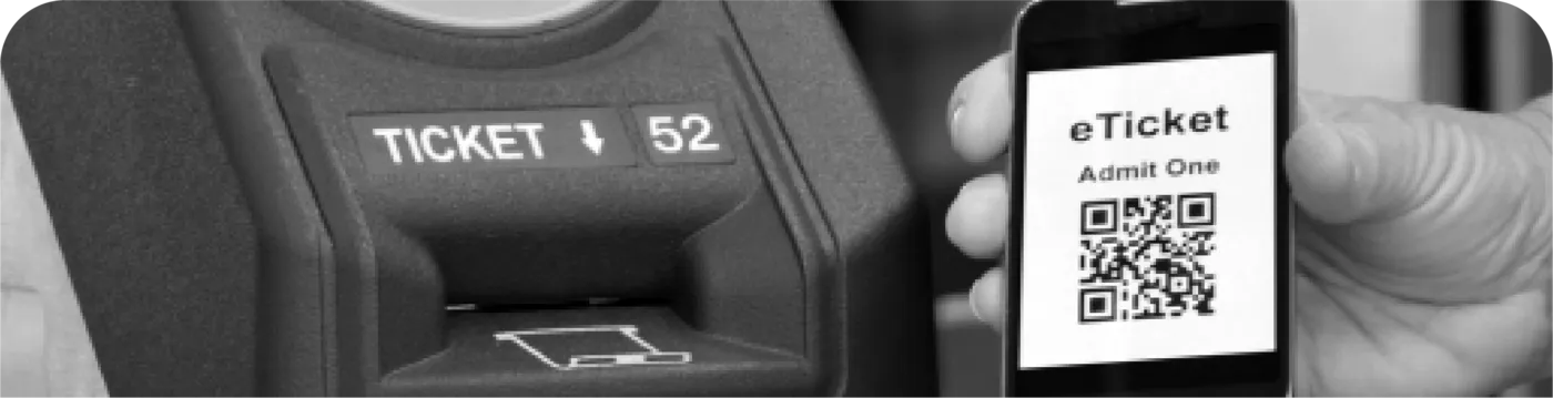 Torniquete de estadio y boleta digital con código QR en un celular